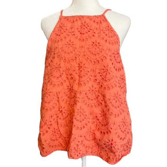 Elodie Coral Eyelet Tank Spaghetti Straps Size L EUC Orange Flowy Cotton - Picture 2 of 9